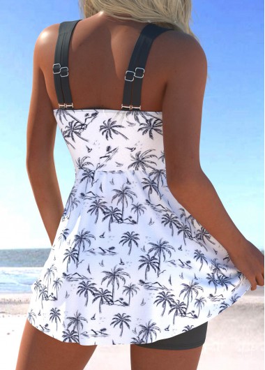 White swimwear,Plants swimwear,ROTITA Surplice White Tropical Plants Print Swimdress and Shorts