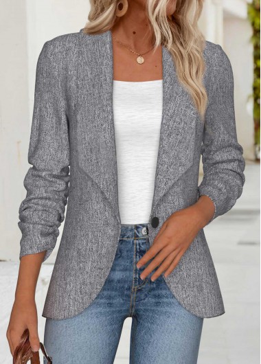 Light Grey Marl tops,Plain Color tops,ROTITA Tummy Coverage Light Grey Marl Lapel Long Sleeve Coat