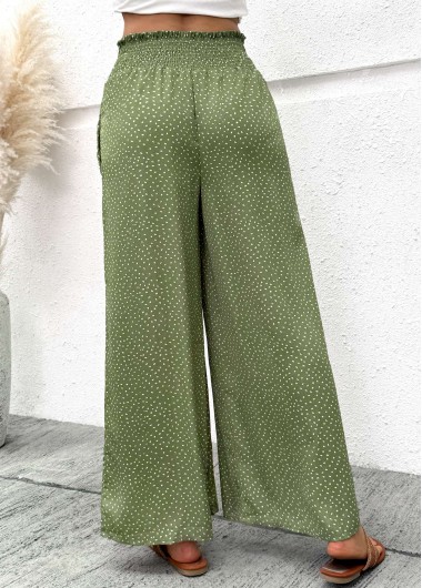 Sage Green bottoms,Plain Color bottoms,Flowy Sage Green Wide Leg Elastic Waist Pants