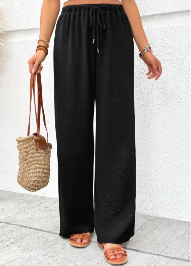 Black bottoms,Plain Color bottoms,Soft Black Wide Leg Elastic Waist High Waisted Pants