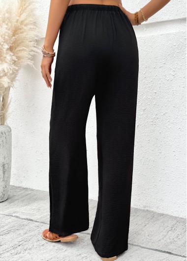 Black bottoms,Plain Color bottoms,Soft Black Wide Leg Elastic Waist High Waisted Pants