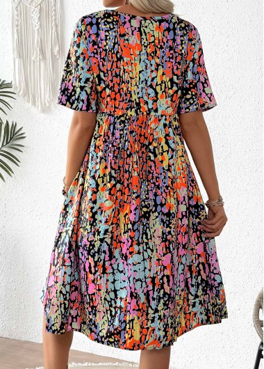 Multi Color dresses,Tribal dresses,Vacation dresses,Vacation dresses,ROTITA Smocked Tribal Print Multi Color Split Neck Dress