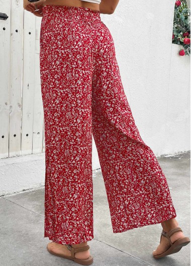 Wine Red bottoms,Ditsy Floral bottoms,Flowy Ditsy Floral Print Wine Red Wide Leg Pants