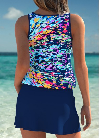 Multi Color swimwear,Graphic swimwear,ROTITA Tummy Coverage Multi Color Graffiti Print Tankini Set