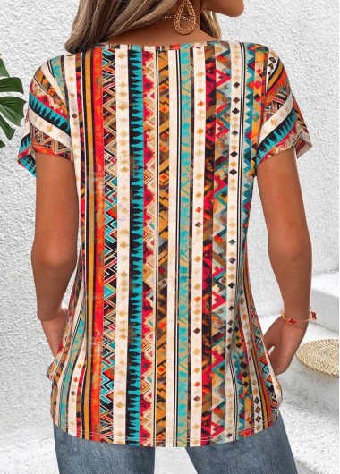 Multi Color tops,Tribal tops,ROTITA Tummy Coverage Tribal Print Multi Color T Shirt