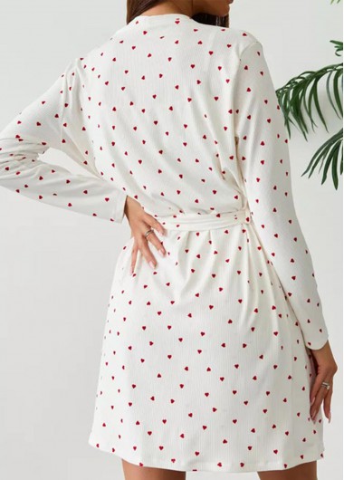 Beige loungewear,Heart loungewear,Heart Print Beige Scoop Neck Camisole and Robe