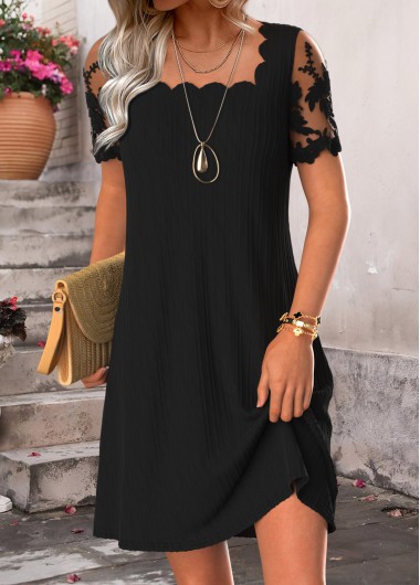 Black dresses,Plain Color dresses,Everyday dresses,Casual dresses,ROTITA Tummy Coverage Black Short Square Neck Dress