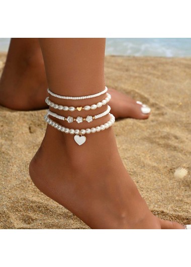 White jewelry,White Color Heart Polyresin Detail Anklets