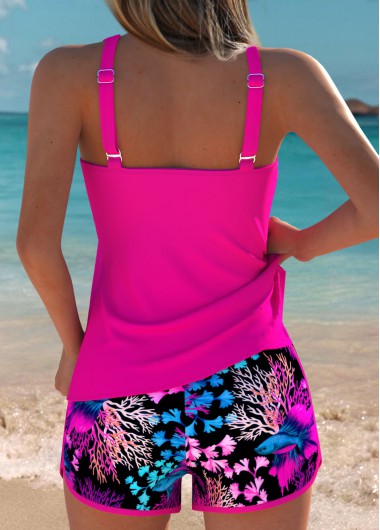 Hot Pink swimwear,Animal Print swimwear,ROTITA Tummy Coverage Hot Pink Marine Life Print Tankini Set
