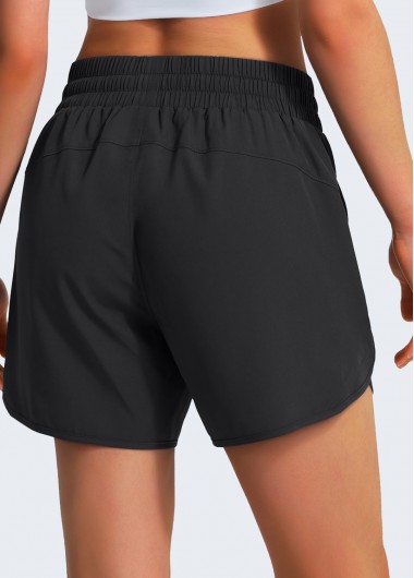 Black sportswear,Plain Color sportswear,ROTITA High Stretch Black Elastic Waist Sports Shorts