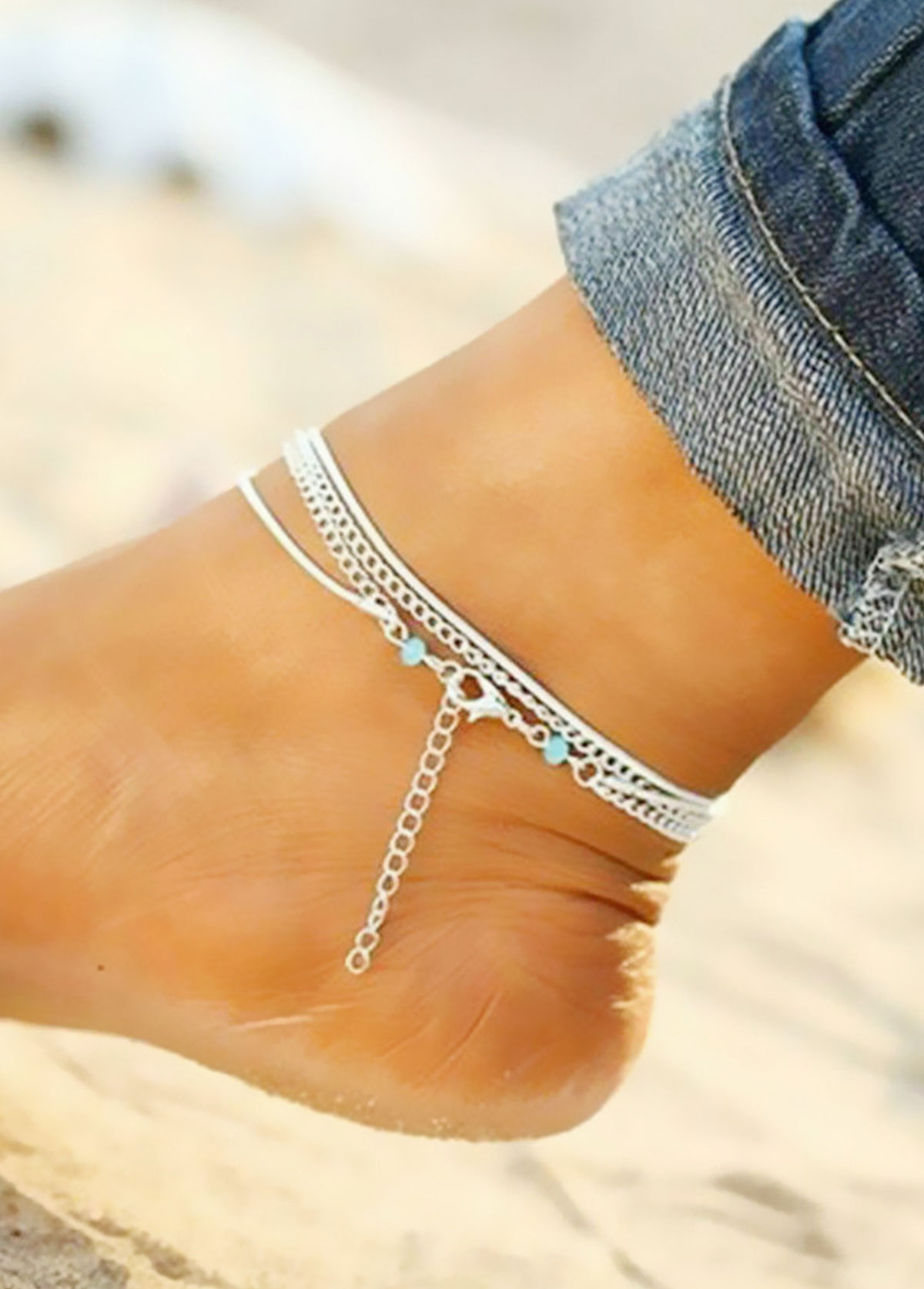 Silver jewelry,Other jewelry,Alloy Layered Design Chain Silver Anklet
