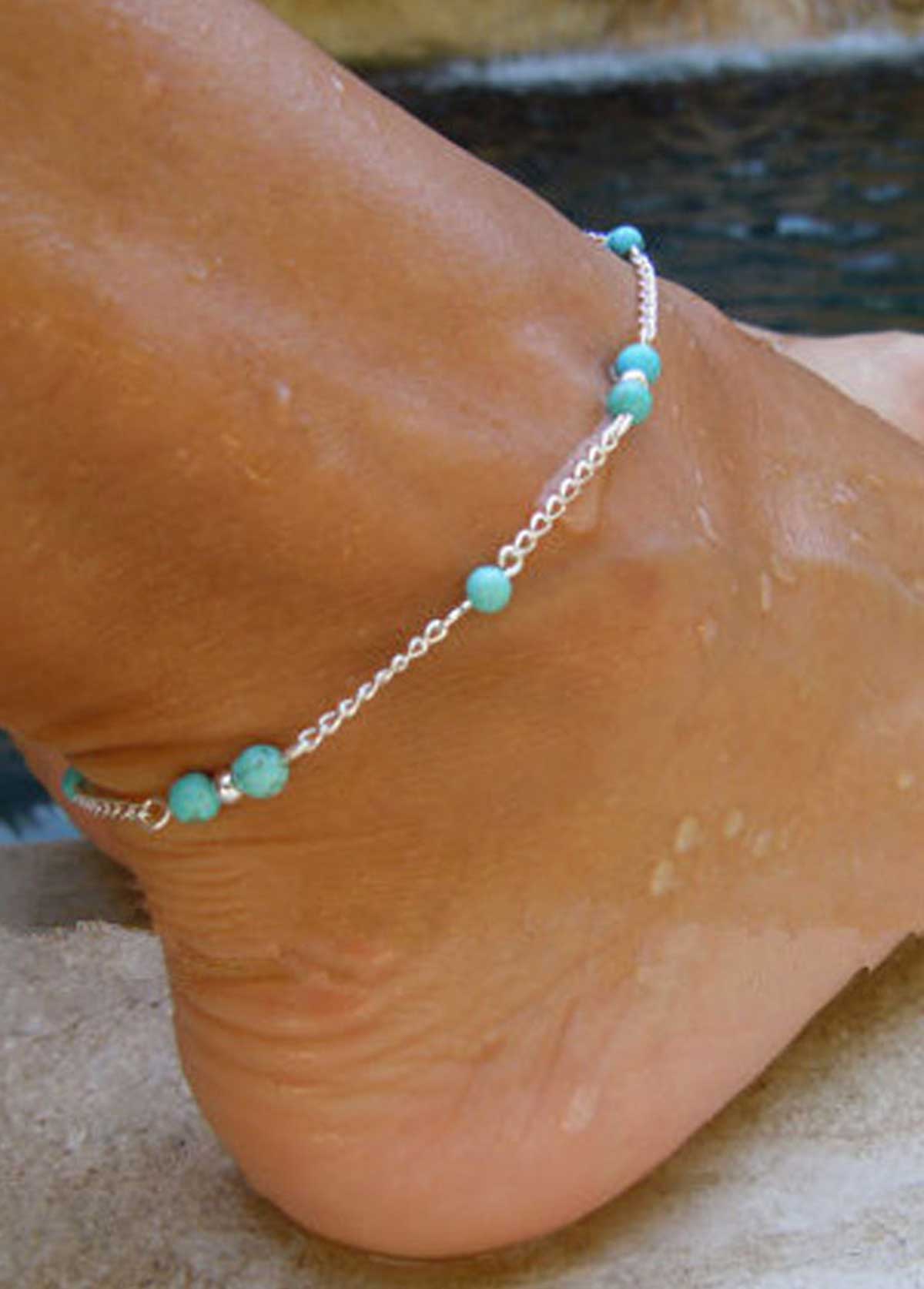 Mint Green jewelry,Geometric jewelry,Mint Green Alloy Turquoise Beaded Anklet