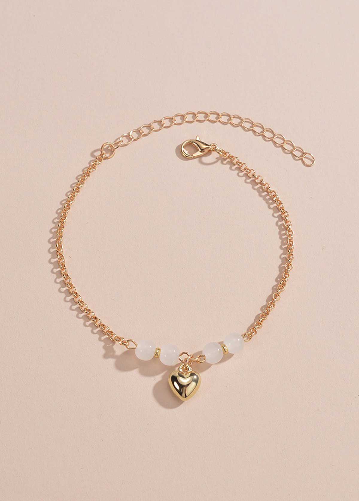 Golden jewelry,Heart jewelry,Heart Design Golden Alloy Beaded Anklet