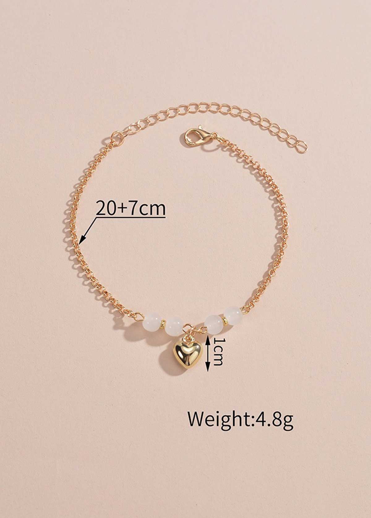 Golden jewelry,Heart jewelry,Heart Design Golden Alloy Beaded Anklet