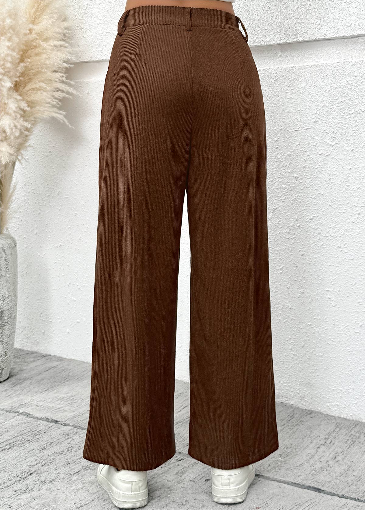 Dark Coffee bottoms,Plain Color bottoms,Dark Coffee Wide Leg Button Fly High Waisted Pants