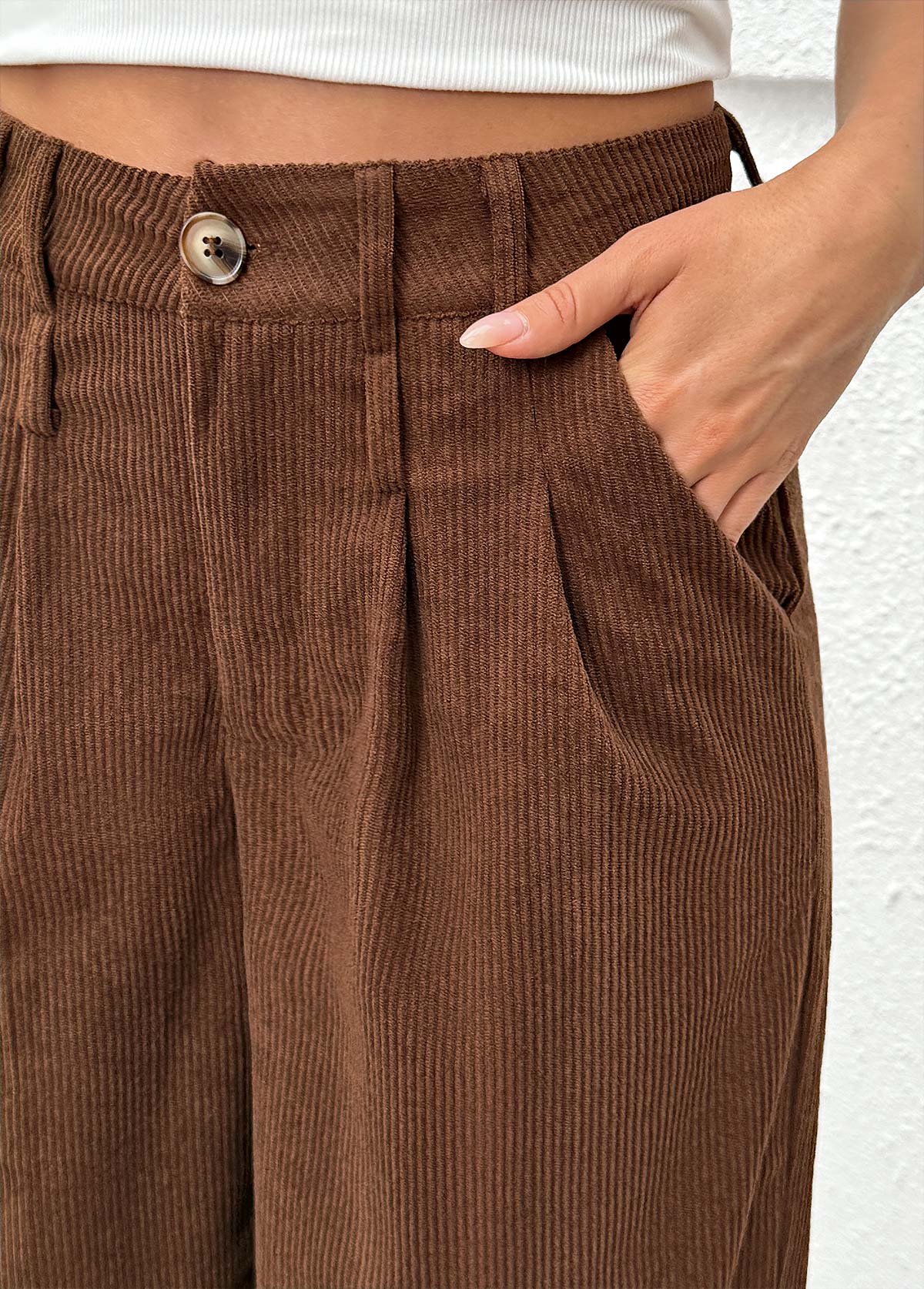 Dark Coffee bottoms,Plain Color bottoms,Dark Coffee Wide Leg Button Fly High Waisted Pants