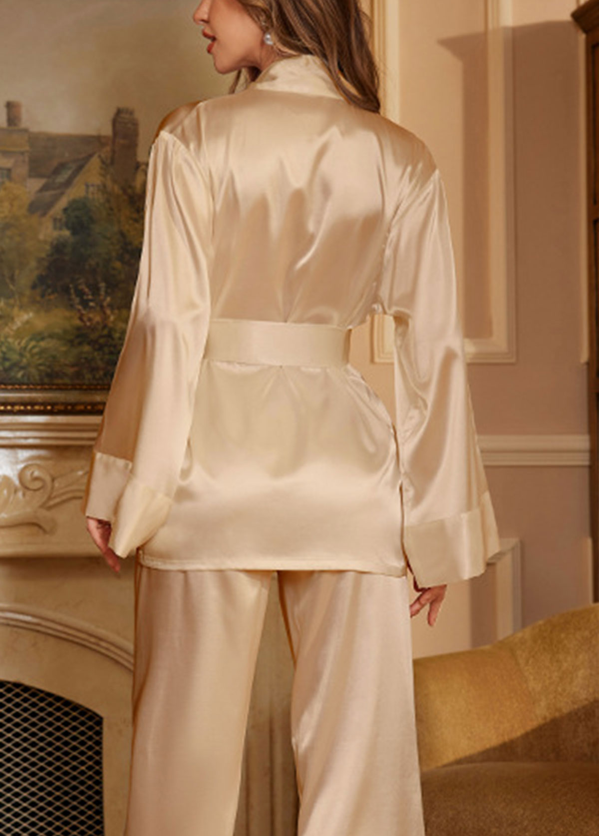 Champagne loungewear,Plain Color loungewear,Champagne Long Sleeve Lounge Top and Pants