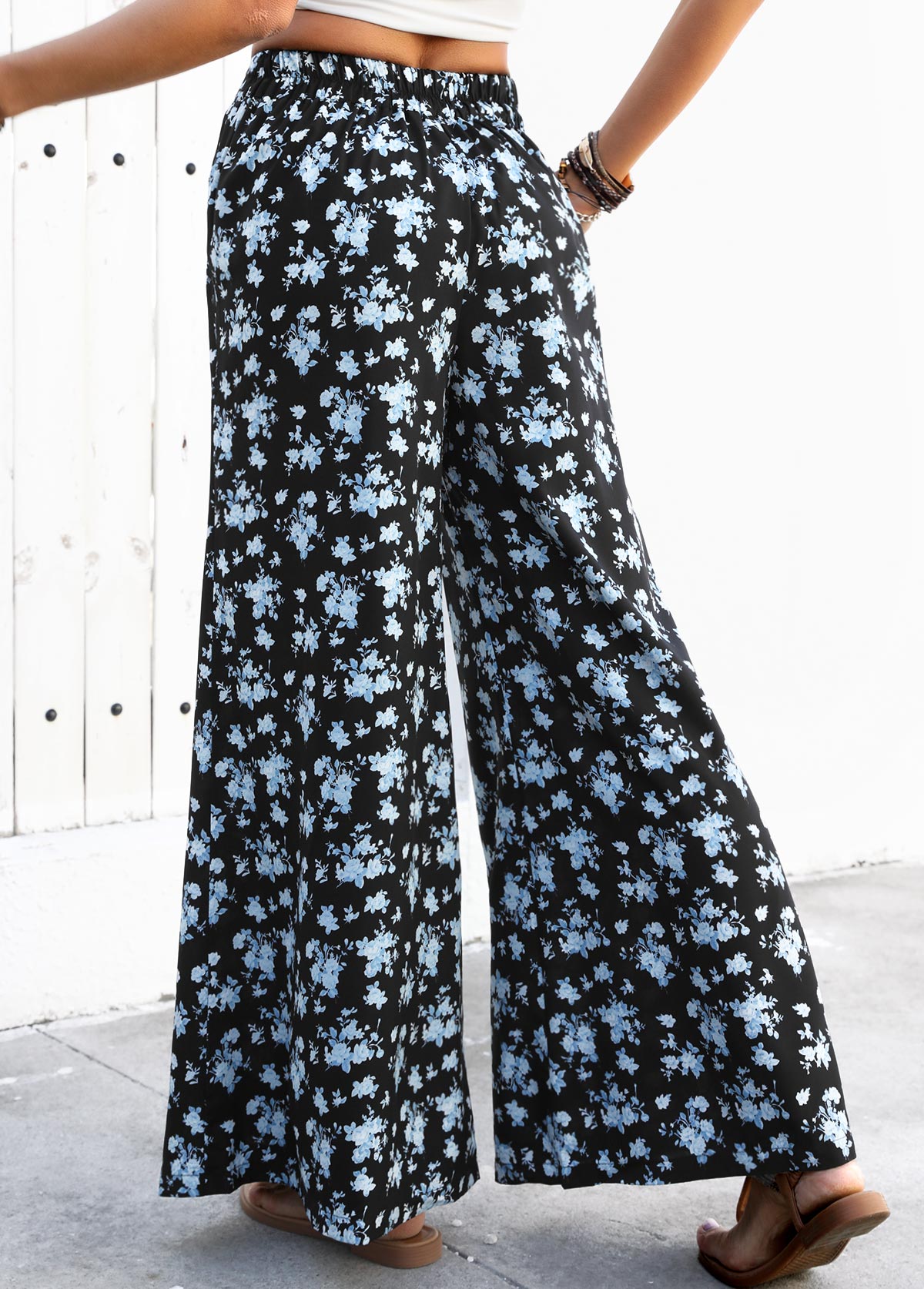 Black bottoms,Ditsy Floral bottoms,Flowy Ditsy Floral Print Black Wide Leg Pants