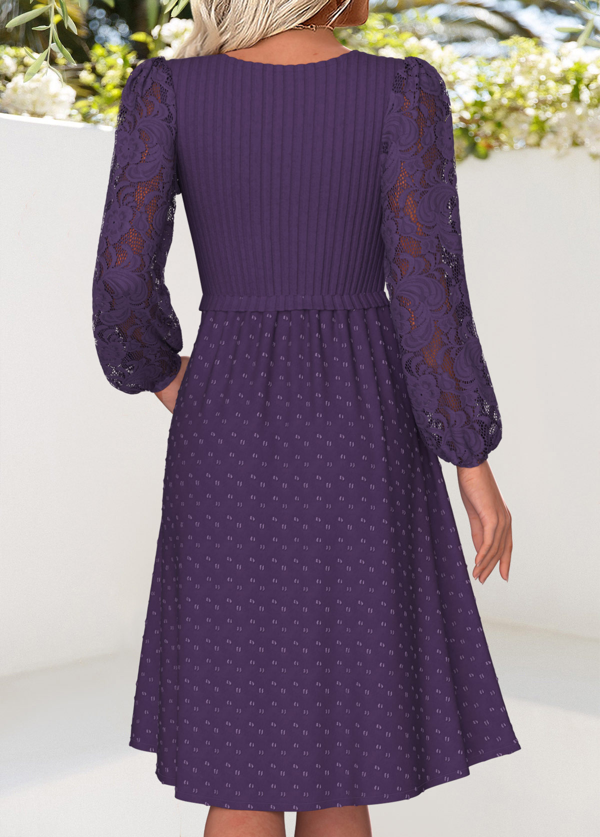 Purple dresses,Plain Color dresses,Everyday dresses,Casual dresses,ROTITA Tummy Coverage Purple Square Neck Long Sleeve Dress