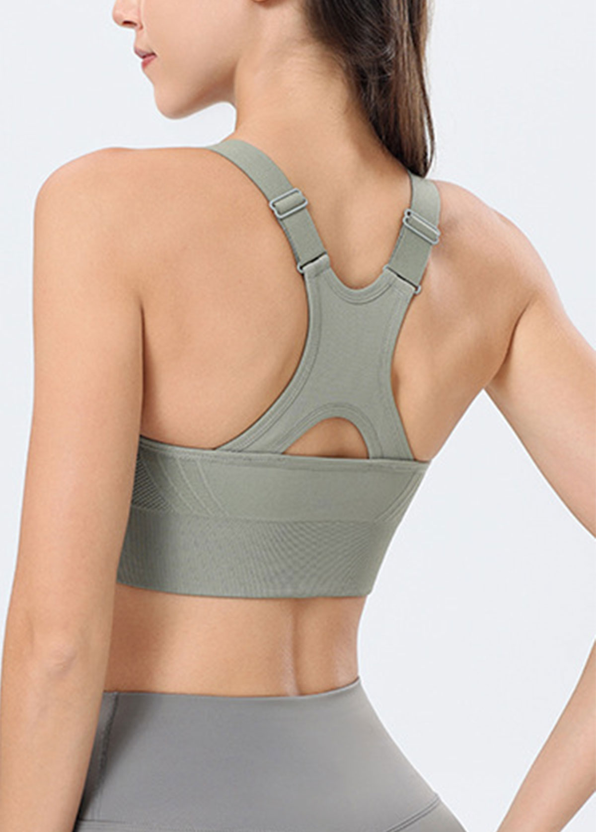 Sage Green sportswear,Plain Color sportswear,Scoop Sage Green Adjustable Straps Sports Bra