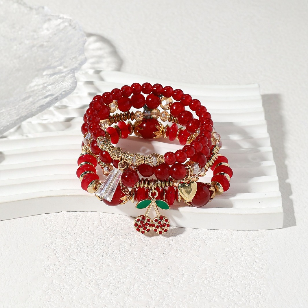 Red jewelry,Heart jewelry,Plants jewelry,Heart Design Red Glass Beaded Bracelets
