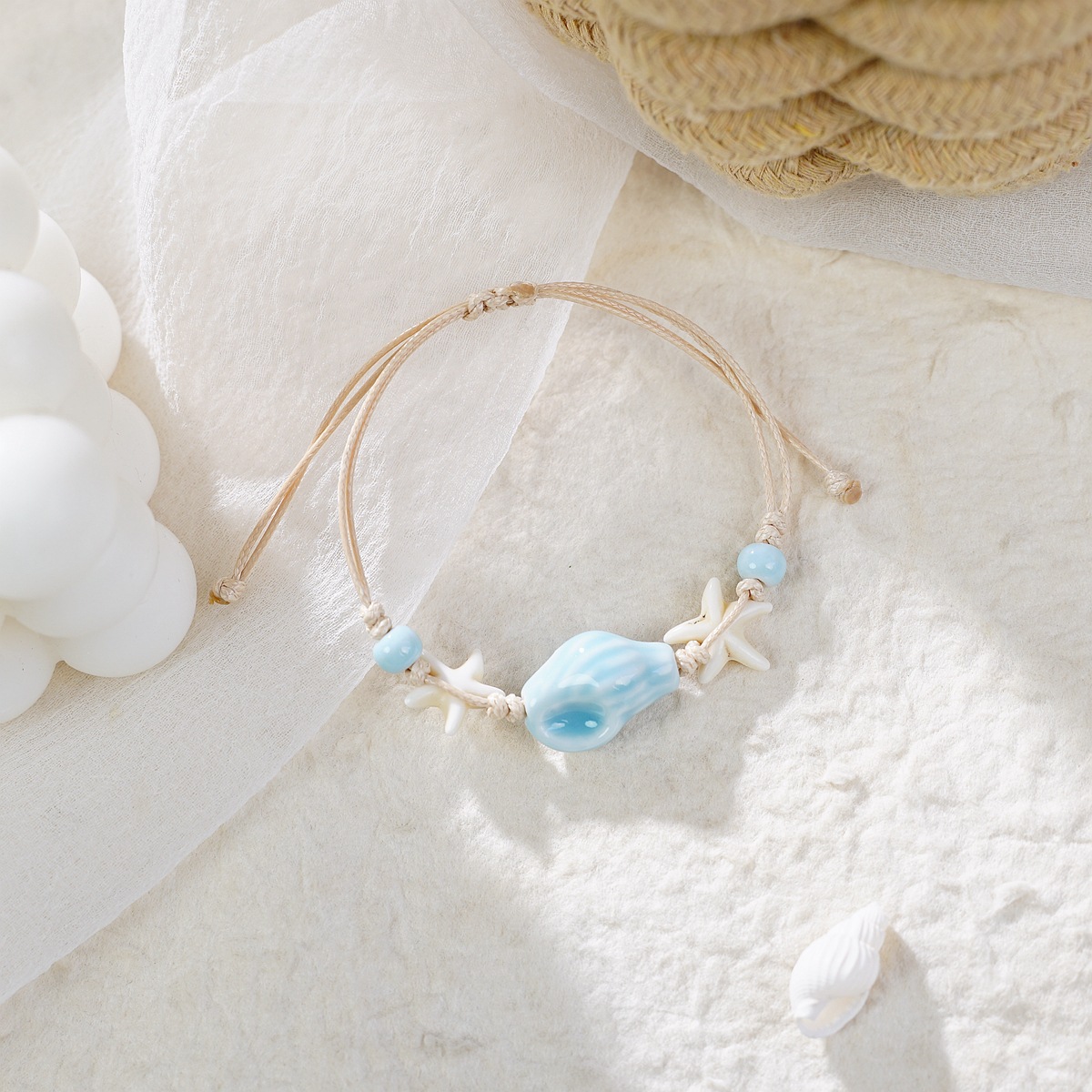 Light Blue jewelry,Animal Print jewelry,Light Blue Shell Starfish Design Bracelet