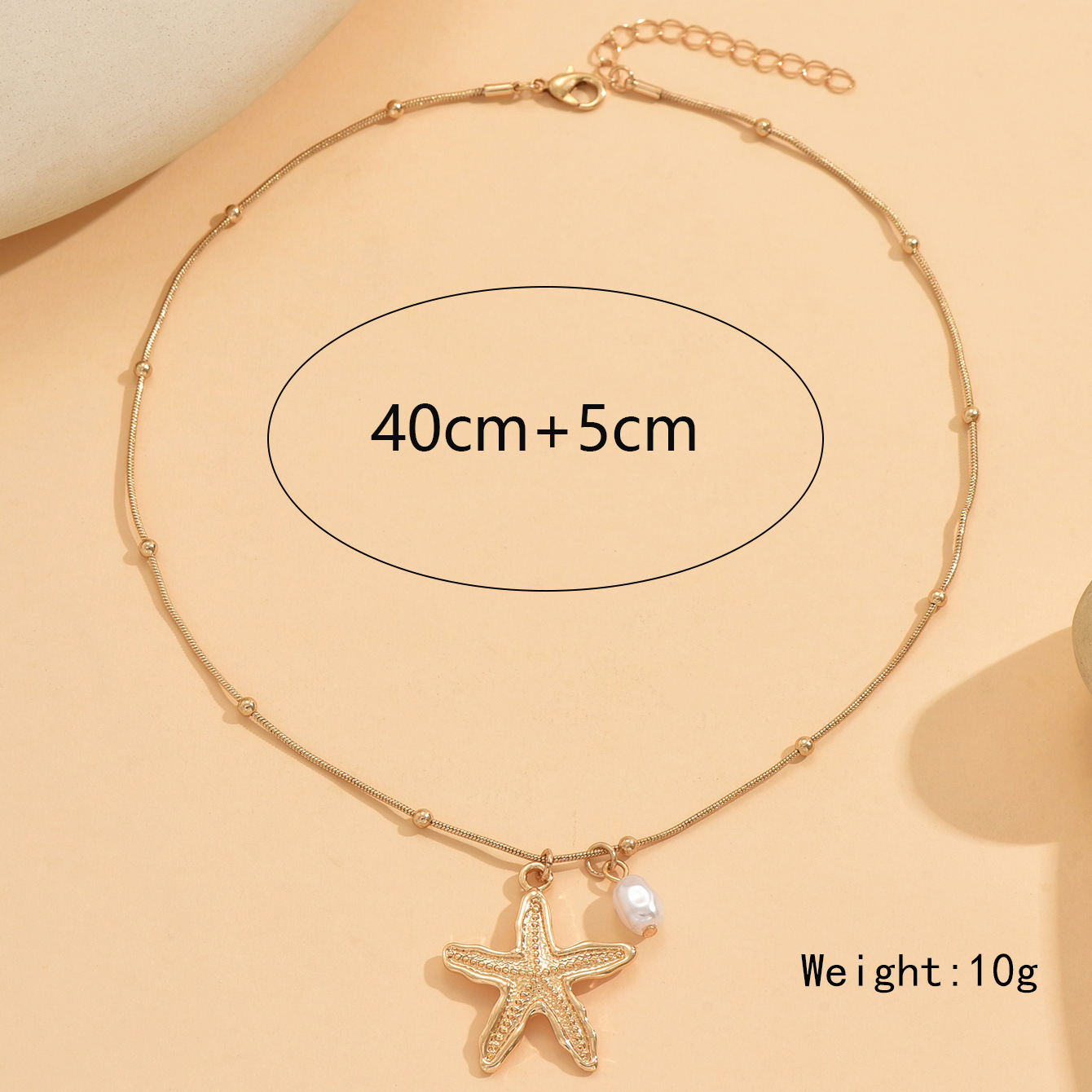 Golden jewelry,Animal Print jewelry,Golden Starfish Design Pearl Alloy Necklace