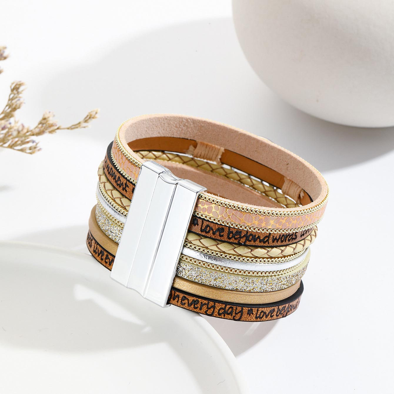 Light Coffee jewelry,Light Coffee Color Faux Leather Bangle