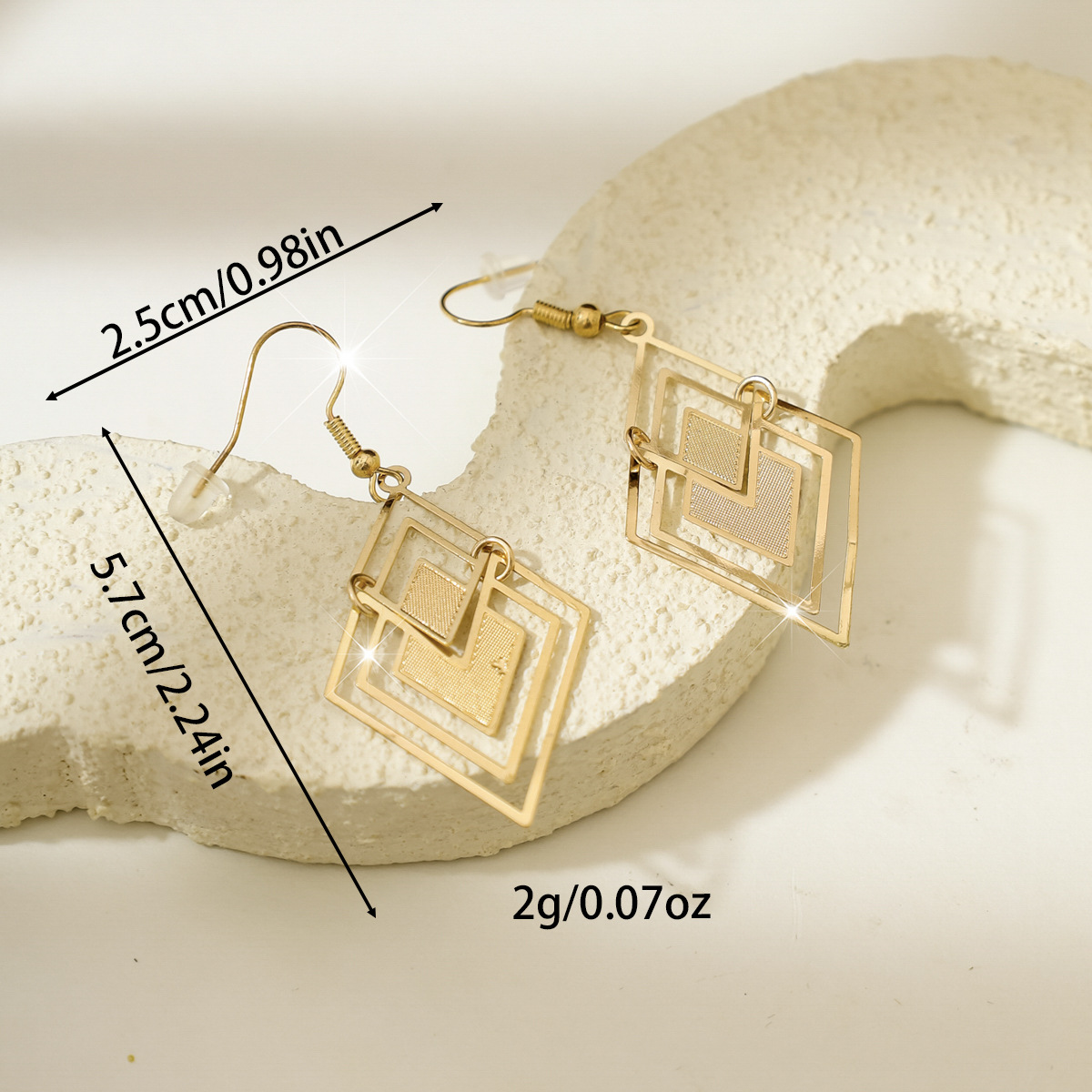 Golden jewelry,Geometric jewelry,Square Geometric Hollow Golden Copper Earrings