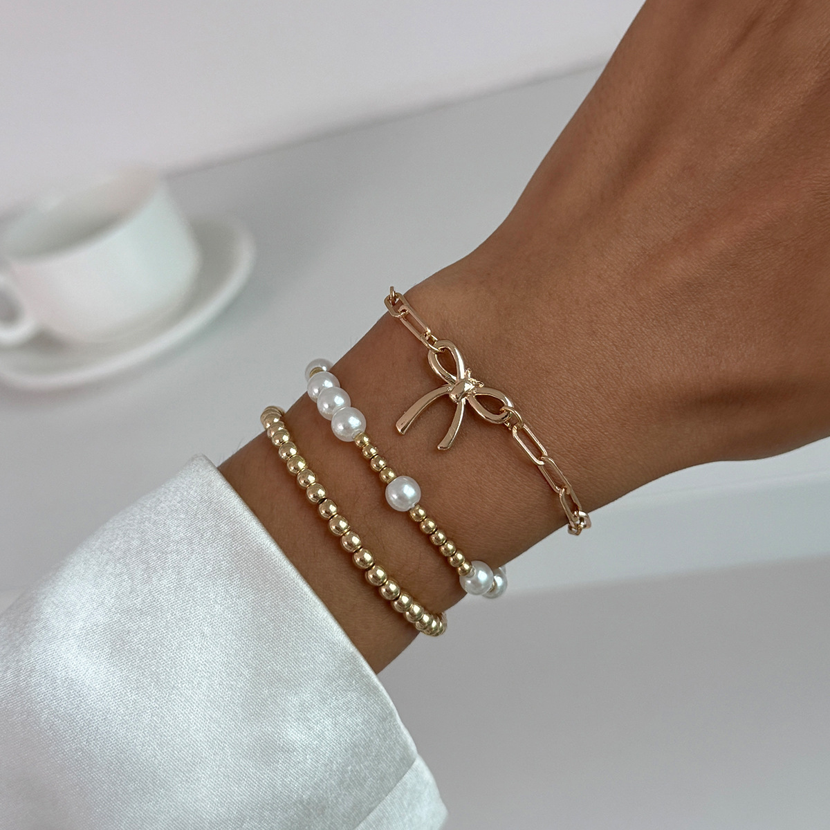 Golden jewelry,Golden Color Bow Alloy Detail Bracelets
