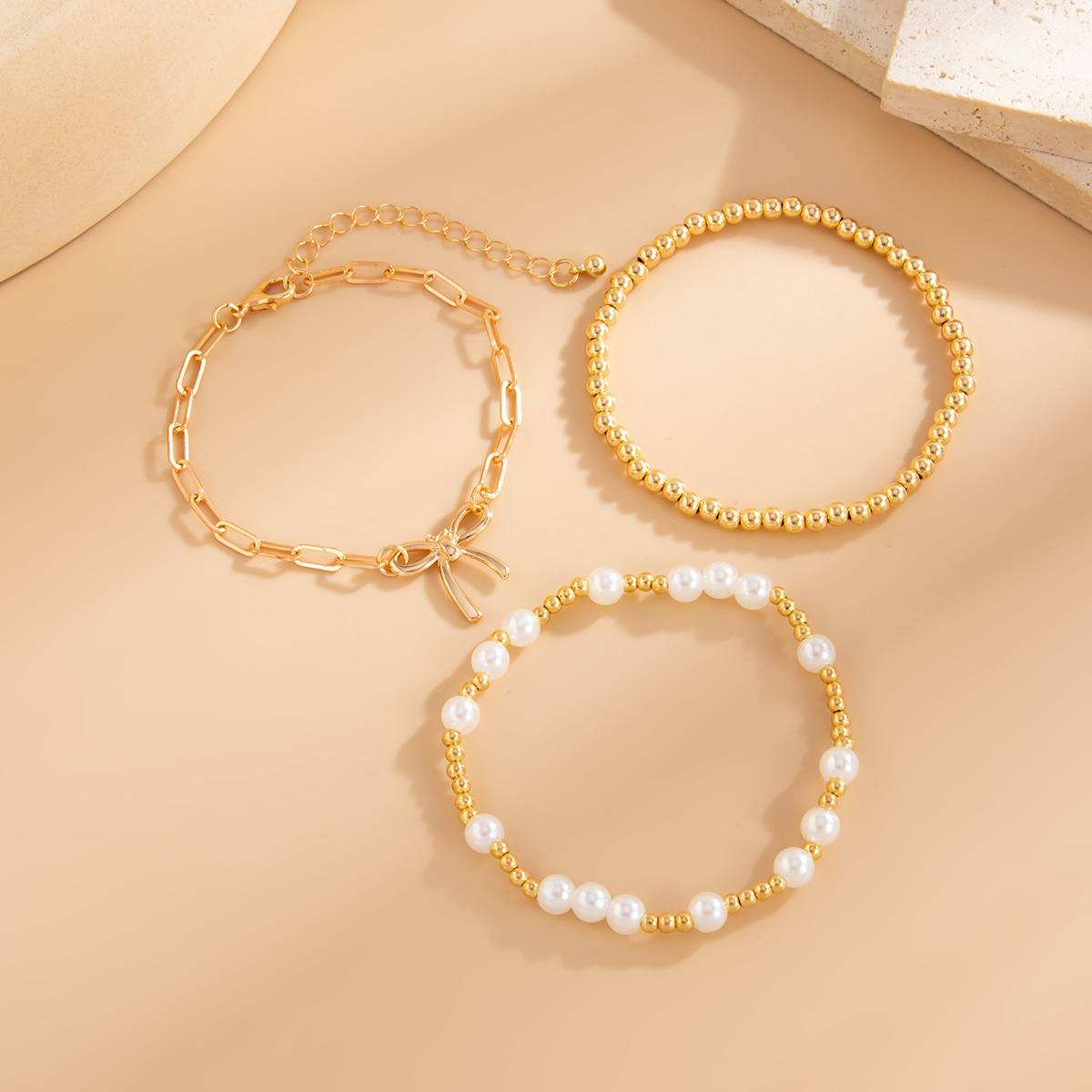 Golden jewelry,Golden Color Bow Alloy Detail Bracelets