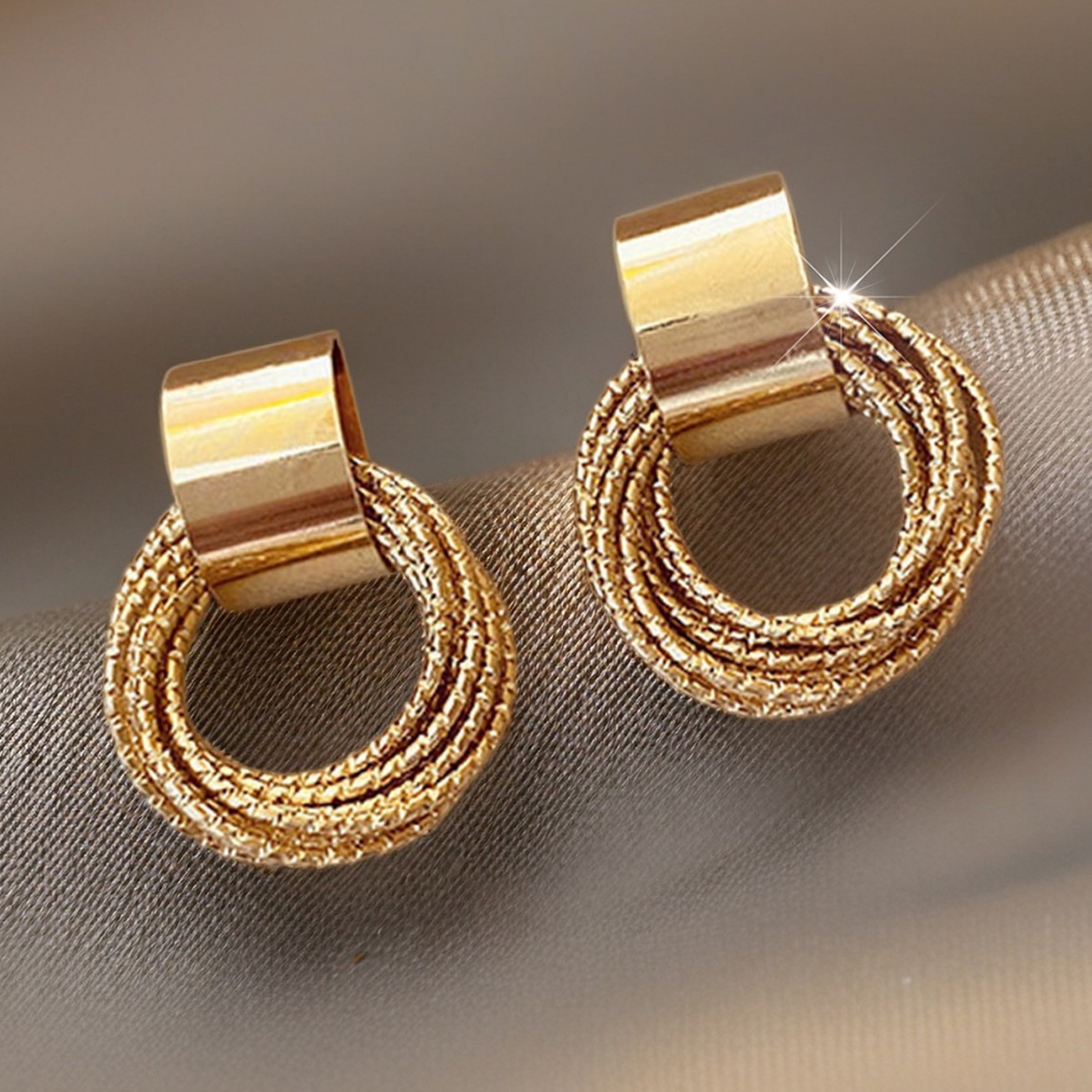 Golden jewelry,Golden Geometric Scrunchie Design Copper Earrings