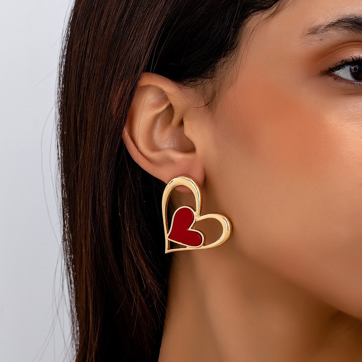 Red jewelry,Heart jewelry,Heart Design Red Hollow Alloy Earrings