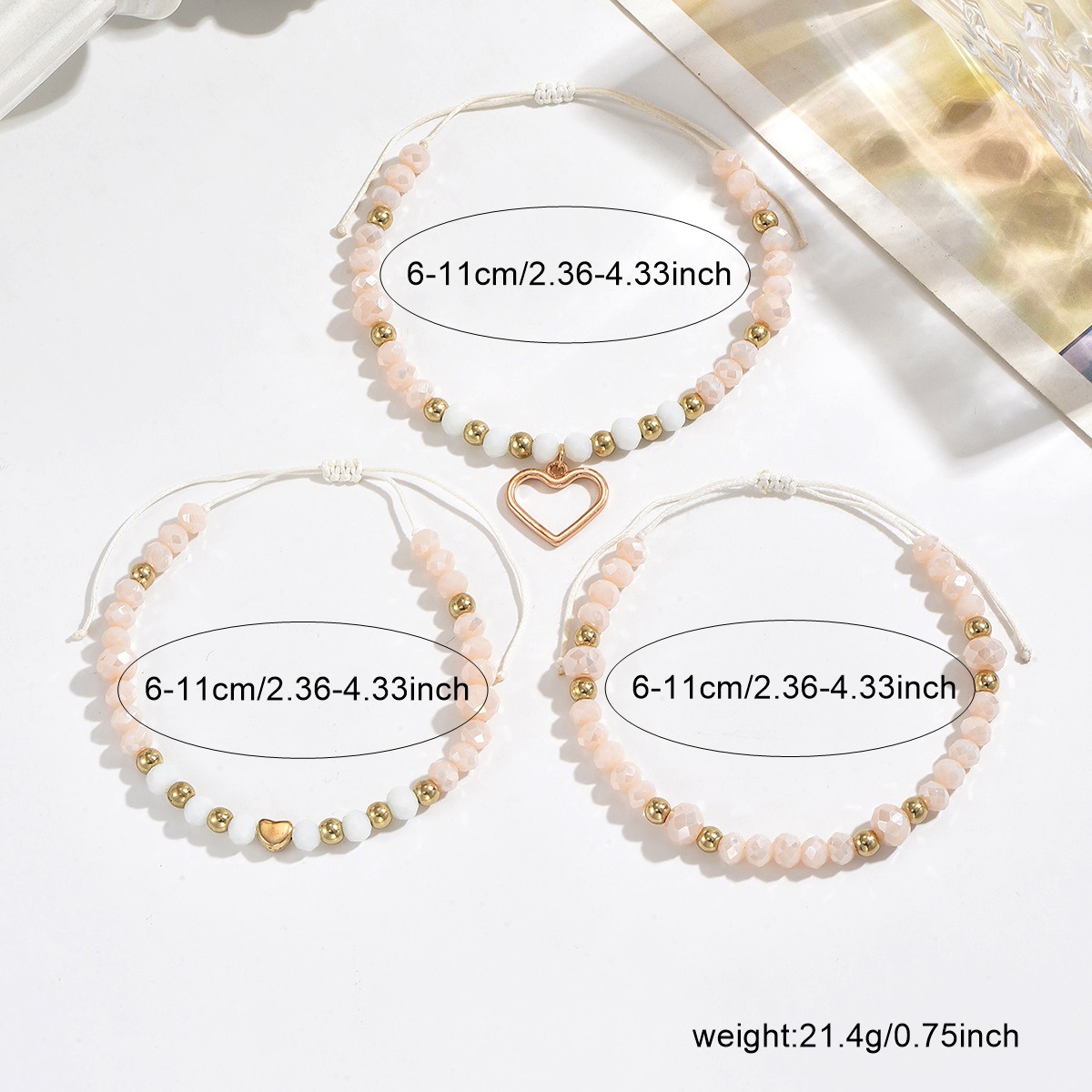 Golden jewelry,Heart jewelry,Heart Golden Pearl Beaded Anklet Set