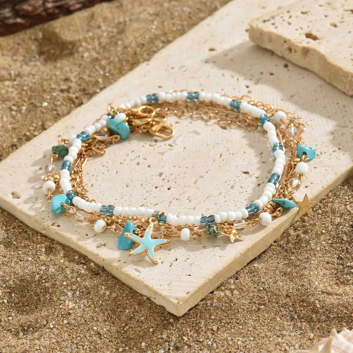 Mint Green jewelry,Animal Print jewelry,Star Mint Green Alloy Beaded Anklets