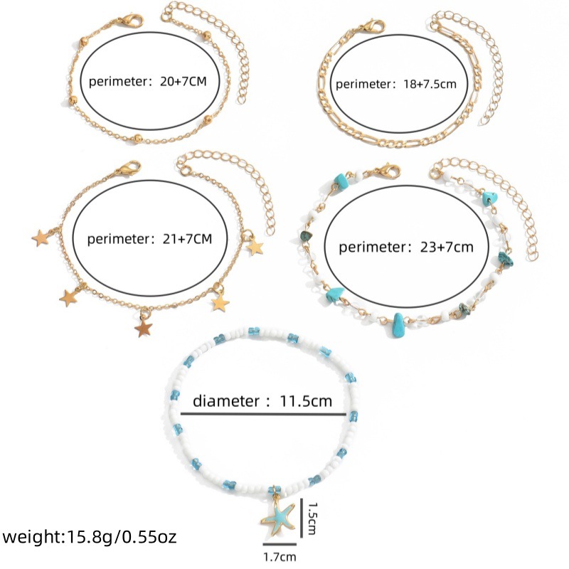 Mint Green jewelry,Animal Print jewelry,Star Mint Green Alloy Beaded Anklets