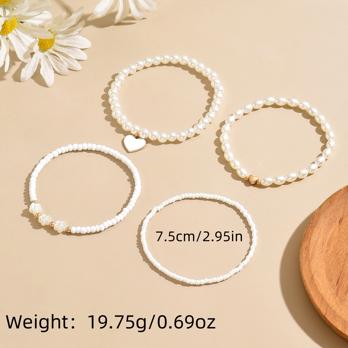 White jewelry,White Color Heart Polyresin Detail Anklets