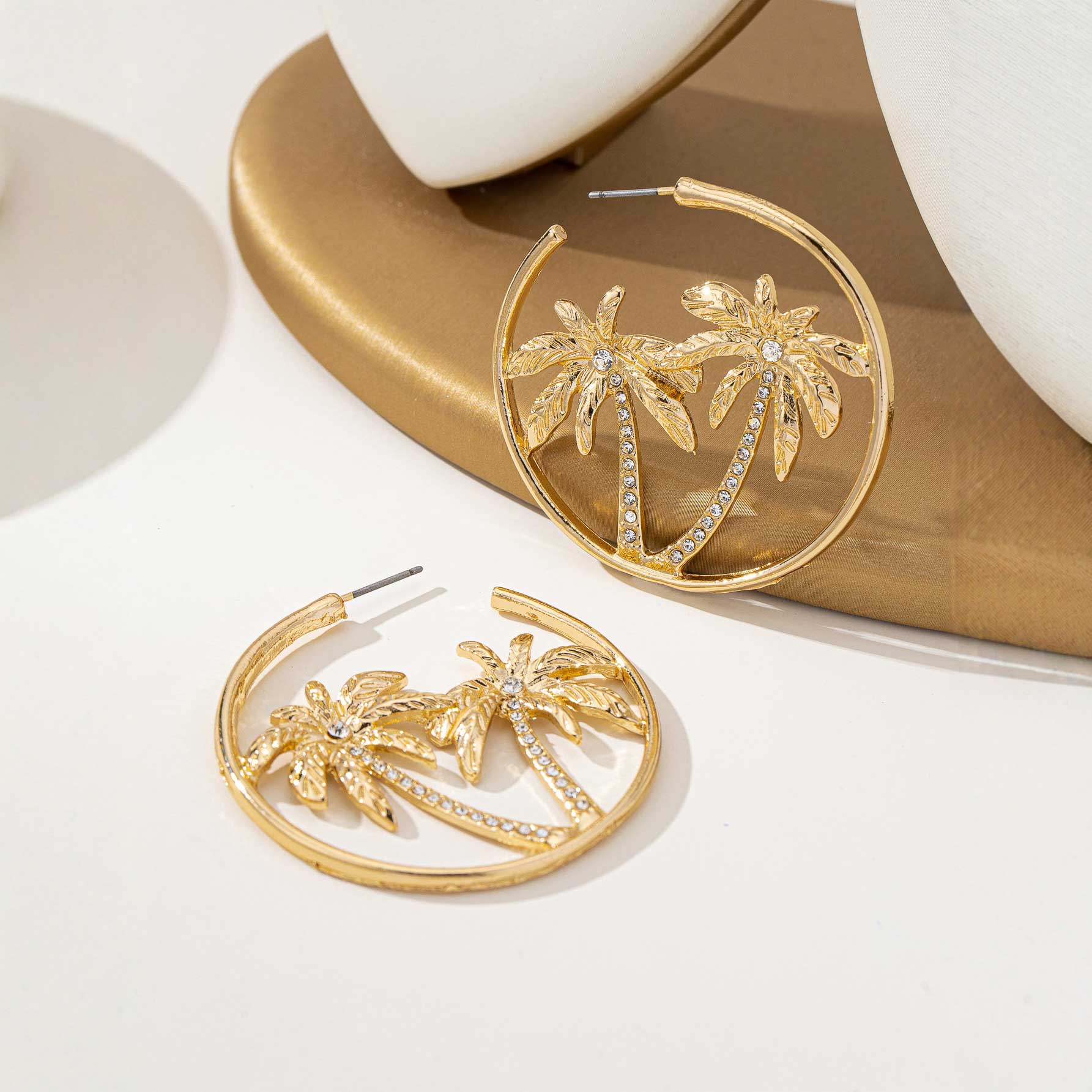 Golden jewelry,Plants jewelry,Golden Circle Alloy Coconut Tree Earrings