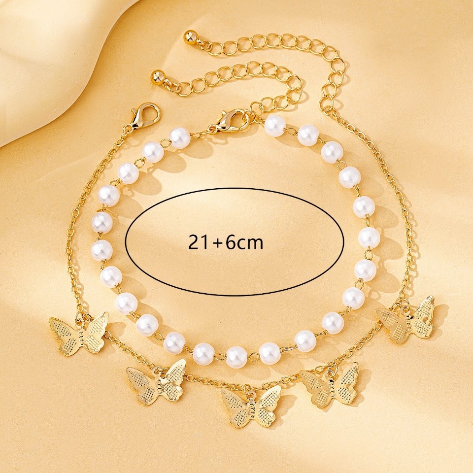 Golden jewelry,Golden Color Butterfly Pearl Design Anklets