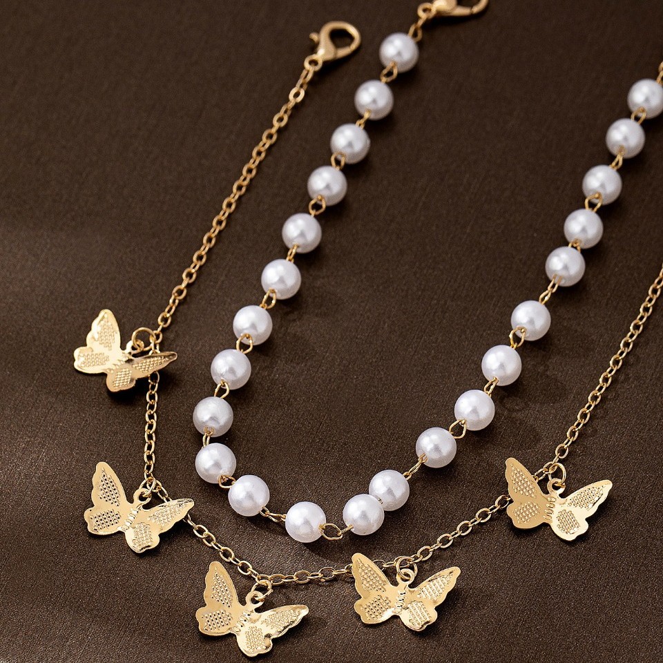 Golden jewelry,Golden Color Butterfly Pearl Design Anklets