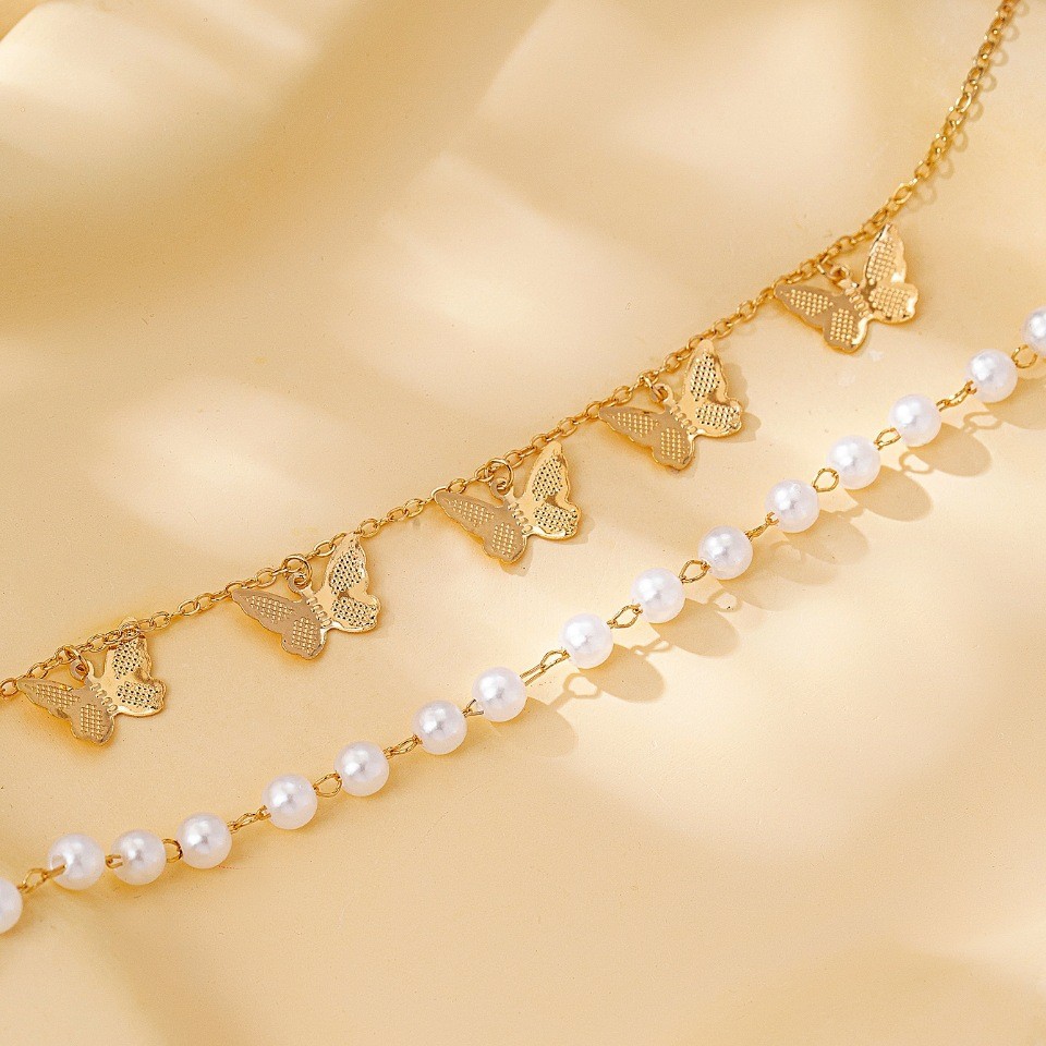 Golden jewelry,Golden Color Butterfly Pearl Design Anklets