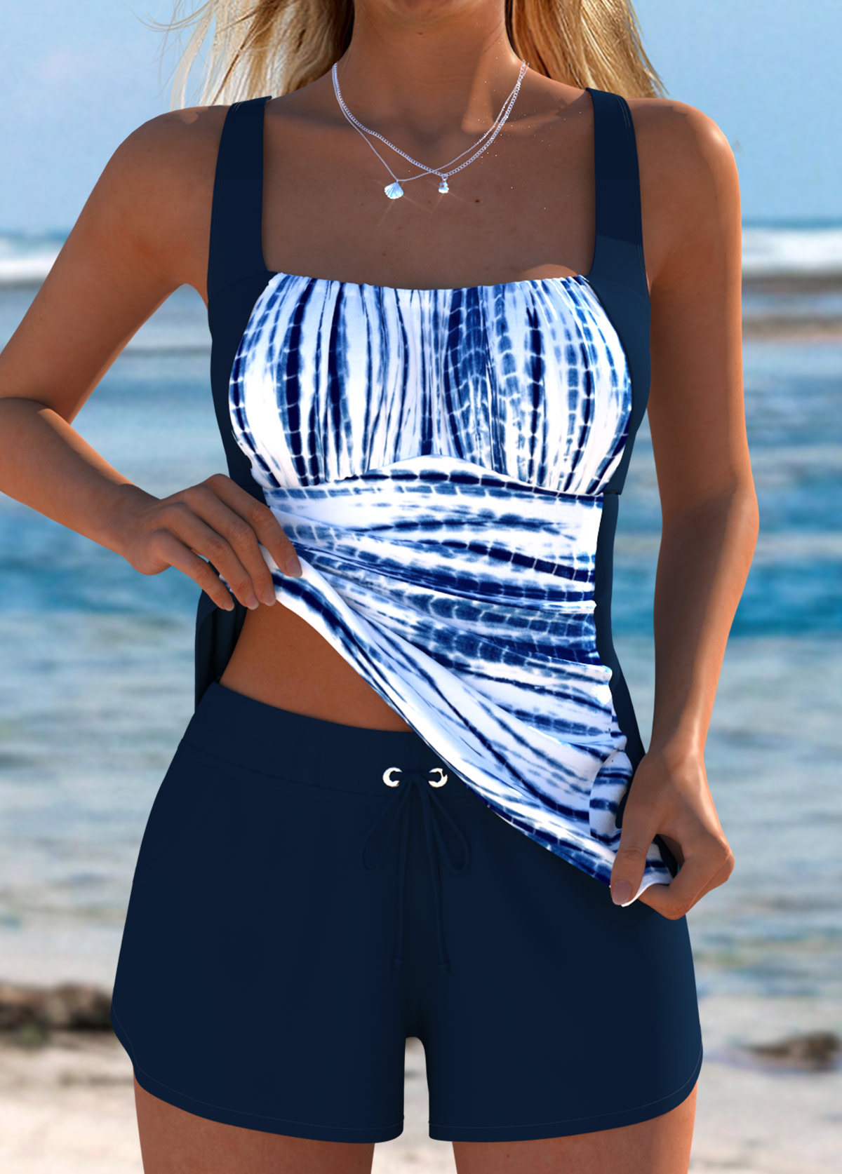 Navy swimwear,Tie Dye swimwear,ROTITA Tummy Coverage Navy Tie Dye Print Tankini Set