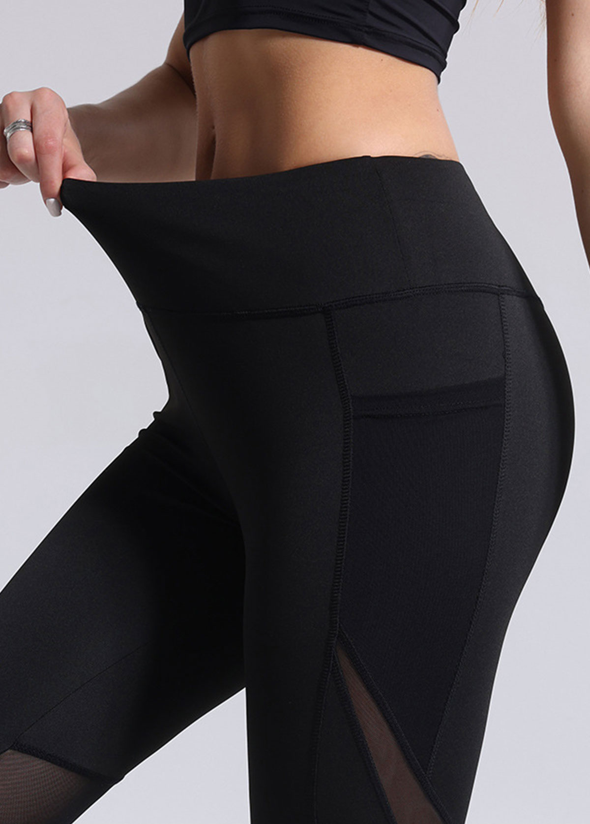 Black sportswear,Plain Color sportswear,Black Skinny Elastic Waist High Waisted Leggings