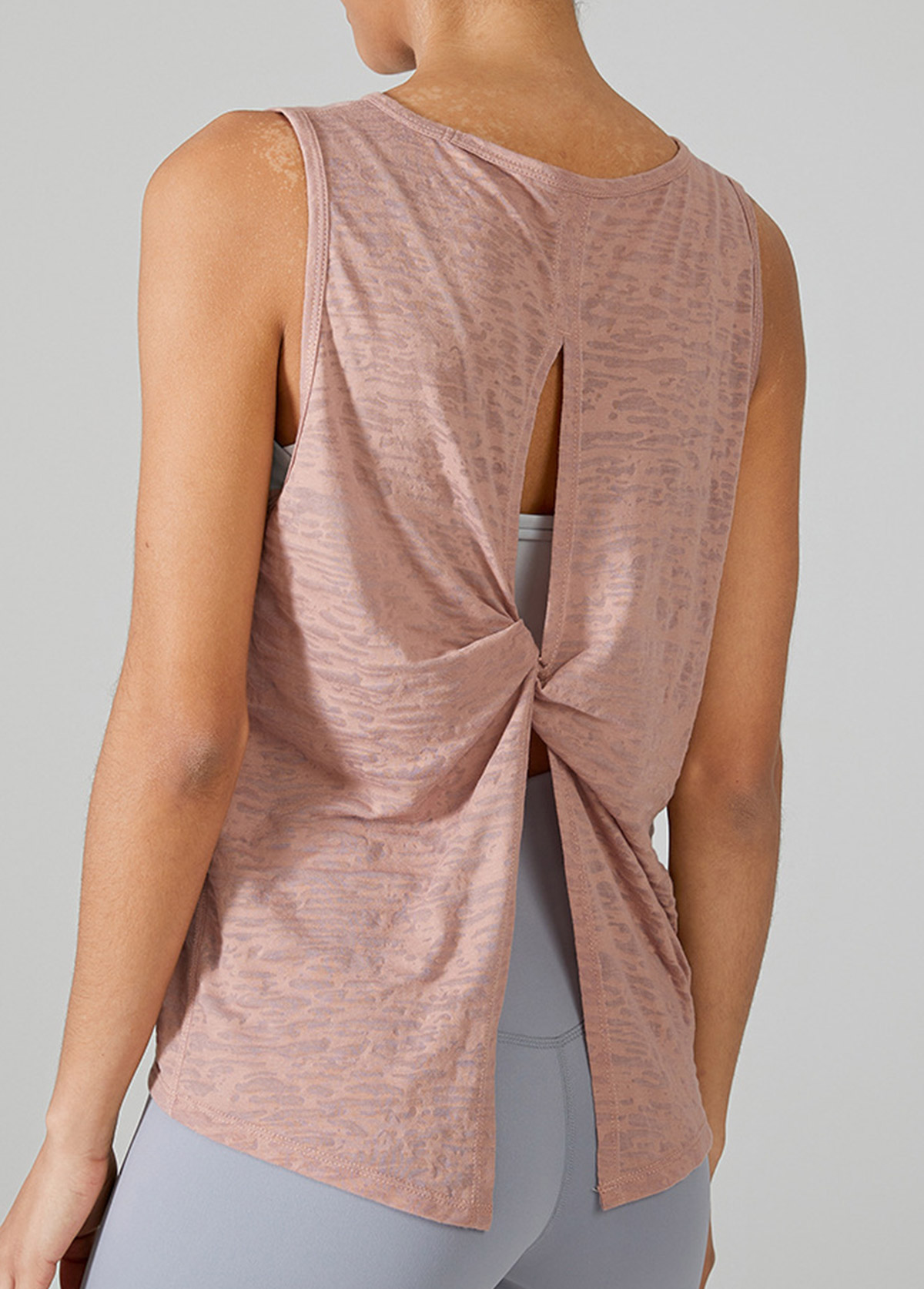 Pink sportswear,Plain Color sportswear,Pink Round Neck Sleeveless Sports Top