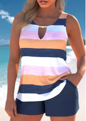 Multi Color swimwear,Striped swimwear,Geometric swimwear,ROTITA Cut Out Multi Color Striped Tankini Set