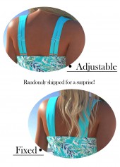 Cyan swimwear,Plants swimwear,ROTITA Surplice Cyan Leaf Print Mid Waisted Tankini Set