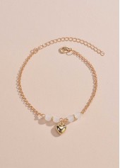 Golden jewelry,Heart jewelry,Heart Design Golden Alloy Beaded Anklet