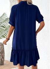 Navy dresses,Plain Color dresses,Everyday dresses,Casual dresses,ROTITA Navy Patchwork Shirt Collar Half Sleeve Dress