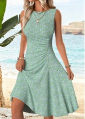ROTITA Cyan Shirred Round Neck Sleeveless Dress