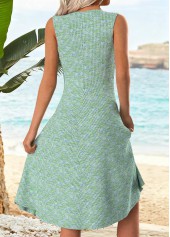 Cyan dresses,Plain Color dresses,Everyday dresses,Casual dresses,ROTITA Cyan Shirred Round Neck Sleeveless Dress